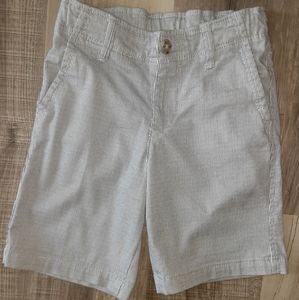 White/blue striped & gray/white speckled shorts